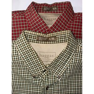 2 Mens Haggar Generations Red & Green Plaid‎ Button Down Shirt XL Classic Fit